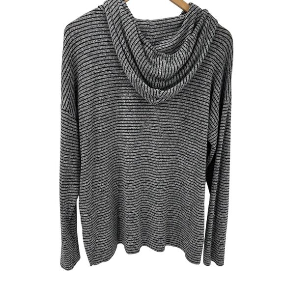 Lucky Brand Hoodie Mens Large Gray Black Striped Pullover Cloud Jersey - Picture 3 of 8